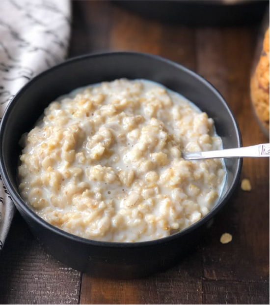 Morning maple sugar oatmeal served with milk