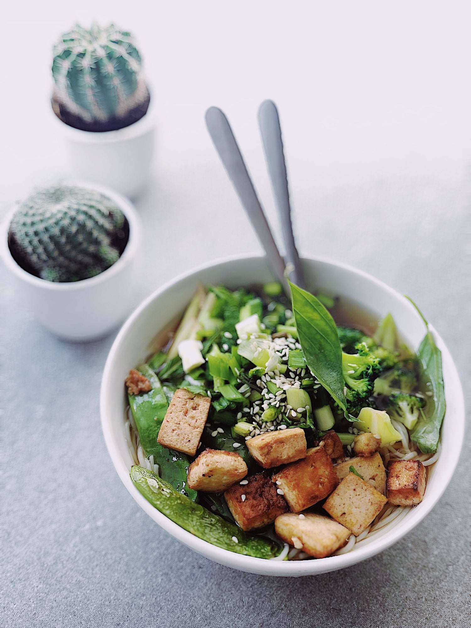 Tofu and assorted green dish for a vegetarian breakfast!